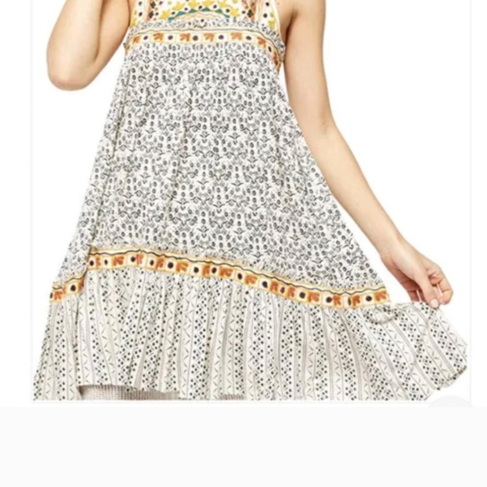 Free People Boarderline Tank Dress Linen Blend Ivory Size Medium-NWOT